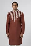 Line out line_Brown Matka Cotton Embroidery Aari Yoke Kurta _Online_at_Aza_Fashions