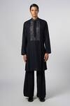 Buy_Line out line_Black Matka Cotton Embroidery Pitta Yoke Kurta _at_Aza_Fashions