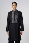 Line out line_Black Matka Cotton Embroidery Pitta Yoke Kurta _Online_at_Aza_Fashions