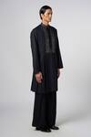 Shop_Line out line_Black Matka Cotton Embroidery Pitta Yoke Kurta _Online_at_Aza_Fashions