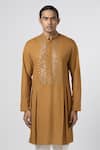 Buy_Line out line_Yellow Matka Cotton Embroidery Pitta Placement Kurta _Online_at_Aza_Fashions