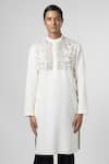 Buy_Line out line_Off White Matka Cotton Embroidery Crystal Kurta _Online_at_Aza_Fashions