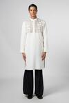 Shop_Line out line_Off White Matka Cotton Embroidery Crystal Kurta _Online_at_Aza_Fashions