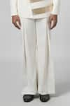 Buy_Line out line_Off White Cotton Twill Plain Wide Legged Pleated Pant _Online_at_Aza_Fashions