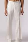 Shop_Line out line_Off White Cotton Twill Plain Wide Legged Pleated Pant _Online_at_Aza_Fashions