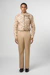 Buy_Line out line_Beige Stretchable Suiting Plain High Waisted Trouser _at_Aza_Fashions