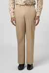 Buy_Line out line_Beige Stretchable Suiting Plain High Waisted Trouser _Online_at_Aza_Fashions