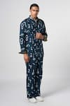 Buy_Line out line_Blue Cotton Linen Signature Night Pajama Pant _at_Aza_Fashions