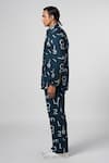 Buy_Line out line_Blue Cotton Linen Signature Night Pajama Pant _Online_at_Aza_Fashions