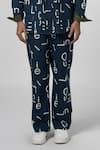 Line out line_Blue Cotton Linen Signature Night Pajama Pant _at_Aza_Fashions