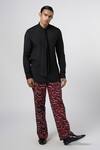 Buy_Line out line_Red Cotton Linen Print Stucco Pajama Pant _at_Aza_Fashions