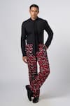 Buy_Line out line_Red Cotton Linen Print Stucco Pajama Pant _Online_at_Aza_Fashions