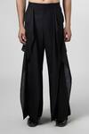 Line out line_Black Matka Cotton Cascading Panel Pant _Online_at_Aza_Fashions