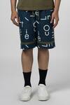 Line out line_Blue Cotton Linen Print Signature Night Shorts _Online_at_Aza_Fashions