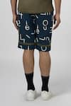 Buy_Line out line_Blue Cotton Linen Print Signature Night Shorts _Online_at_Aza_Fashions