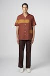 Buy_Line out line_Brown Matka Cotton Contrast Patch Work Shirt _at_Aza_Fashions