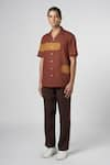 Line out line_Brown Matka Cotton Contrast Patch Work Shirt _Online_at_Aza_Fashions