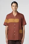 Shop_Line out line_Brown Matka Cotton Contrast Patch Work Shirt _Online_at_Aza_Fashions