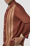 Buy_Line out line_Brown Matka Cotton Leather Patchwork Striped Shirt _Online_at_Aza_Fashions