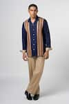 Buy_Line out line_Blue Matka Cotton Leather Patchwork Striped Shirt _at_Aza_Fashions