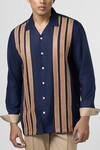 Line out line_Blue Matka Cotton Leather Patchwork Striped Shirt _Online_at_Aza_Fashions