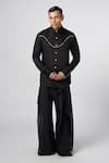 Buy_Line out line_Black Satin Linen Piping Tie Up Collar Shirt _at_Aza_Fashions