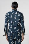 Line out line_Blue Cotton Linen Printed Alphabet Pintuck Shirt _Online_at_Aza_Fashions