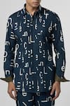 Buy_Line out line_Blue Cotton Linen Printed Alphabet Pintuck Shirt _Online_at_Aza_Fashions