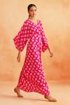 Buy_Palak & Mehak_Pink Crepe Printed Floral V Neck Seerat Kimono Draped Dress _Online_at_Aza_Fashions