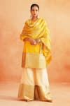 Buy_Palak & Mehak_Yellow Chanderi Round Adiva Striped Hem Kurta Wide Leg Pant Set _Online_at_Aza_Fashions