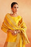 Palak & Mehak_Yellow Chanderi Round Adiva Striped Hem Kurta Wide Leg Pant Set _at_Aza_Fashions