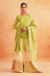 Buy_Palak & Mehak_Green Chanderi Round Adiva Straight Hem Embroidered Kurta Pant Set _at_Aza_Fashions