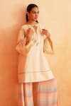 Buy_Palak & Mehak_White Cotton Poplin Embroidered Lace Aleena Kurta And Chevron Pattern Palazzo Set _Online_at_Aza_Fashions