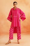 Buy_Palak & Mehak_Pink Cotton Poplin Collared Aleena High Low Shirt Kurta And Pant Set _at_Aza_Fashions