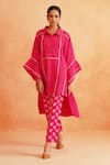 Shop_Palak & Mehak_Pink Cotton Poplin Collared Aleena High Low Shirt Kurta And Pant Set _at_Aza_Fashions