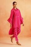 Shop_Palak & Mehak_Pink Cotton Poplin Collared Aleena High Low Shirt Kurta And Pant Set _Online_at_Aza_Fashions