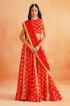 Buy_Palak & Mehak_Red Crepe Printed Floral Round Disha Embroidered Lehenga Set _at_Aza_Fashions