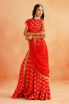 Shop_Palak & Mehak_Red Crepe Printed Floral Round Disha Embroidered Lehenga Set _at_Aza_Fashions