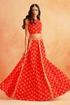 Palak & Mehak_Red Crepe Printed Floral Round Disha Embroidered Lehenga Set _Online_at_Aza_Fashions