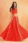 Palak & Mehak_Red Crepe Printed Floral Round Disha Lehenga Set _Online_at_Aza_Fashions