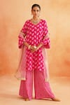 Buy_Palak & Mehak_Pink Crepe Printed Floral V Neck Gauri Kurta Flared Pant Set _at_Aza_Fashions