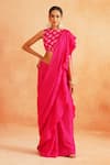 Buy_Palak & Mehak_Pink Crepe Round Ishna Pre-draped Saree With Printed Blouse _at_Aza_Fashions