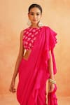 Buy_Palak & Mehak_Pink Crepe Round Ishna Pre-draped Saree With Printed Blouse _Online_at_Aza_Fashions