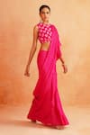 Shop_Palak & Mehak_Pink Crepe Round Ishna Pre-draped Saree With Printed Blouse _Online_at_Aza_Fashions