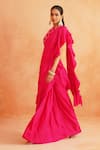 Palak & Mehak_Pink Crepe Round Ishna Pre-draped Saree With Printed Blouse _at_Aza_Fashions