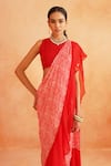 Palak & Mehak_Red Crepe Printed Dotted Round Ishna Pre-draped Saree With Blouse _Online_at_Aza_Fashions