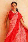 Shop_Palak & Mehak_Red Crepe Printed Dotted Round Ishna Pre-draped Saree With Blouse _Online_at_Aza_Fashions