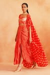 Shop_Palak & Mehak_Red Crepe Printed Dotted Sweetheart Isra Cape Draped Skirt Set _at_Aza_Fashions