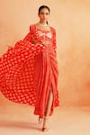 Shop_Palak & Mehak_Red Crepe Printed Dotted Sweetheart Isra Cape Draped Skirt Set _Online_at_Aza_Fashions