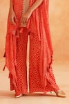 Palak & Mehak_Red Crepe Printed Dotted Round Kai Asymmetric Cape And Pant Set _Online_at_Aza_Fashions